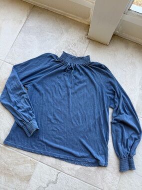 Sundry Smocked Mock Neck Long Sleeve Top — Blue